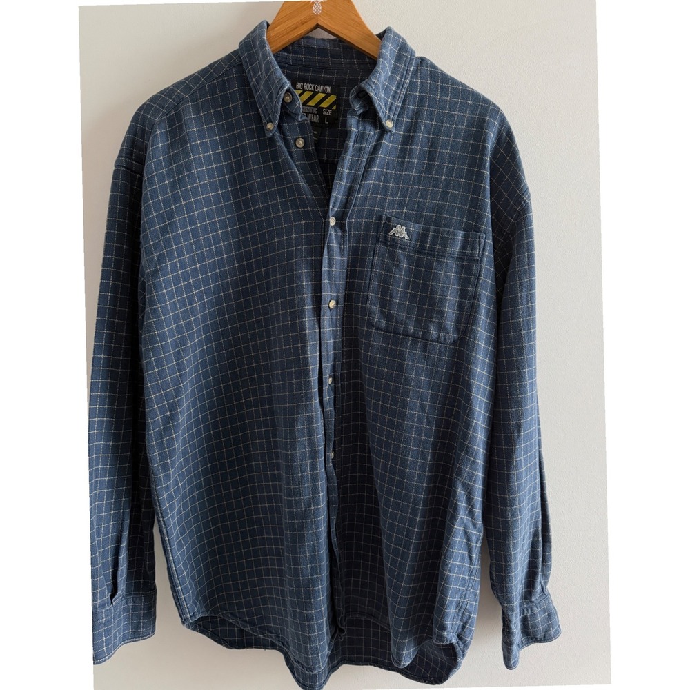 Big Rock Canyon Flannel Shirt Men's Blue Cotton Plaid Workwear Preppy Large